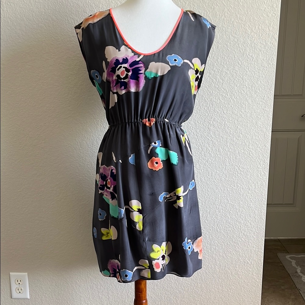 100% Silk Rebecca Taylor Vibrant Floral Sleeveless Dress